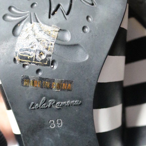 Lola Ramona Leather Heels Black White Red Stripes Ankle Straps Retro Women's 39 - Picture 9 of 10